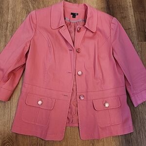East 5th Women's XLT Salmon Pink Textured Lined 3/4 Sleeve Jacket Flap Pockets